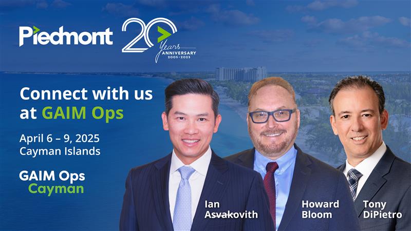pfsglobal's tweet photo. Piedmont is pleased to announce that our Pres &amp; CEO, Ian Asvakovith, MD of Business Development, Howard Bloom, and MD of Client Relations, Gaetano "Tony" DiPietro, will attend the GAIM Ops Cayman conference on April 6-9, 2025. #GAIMOps #CaymanIsland https://t.co/za4nFtzr5g