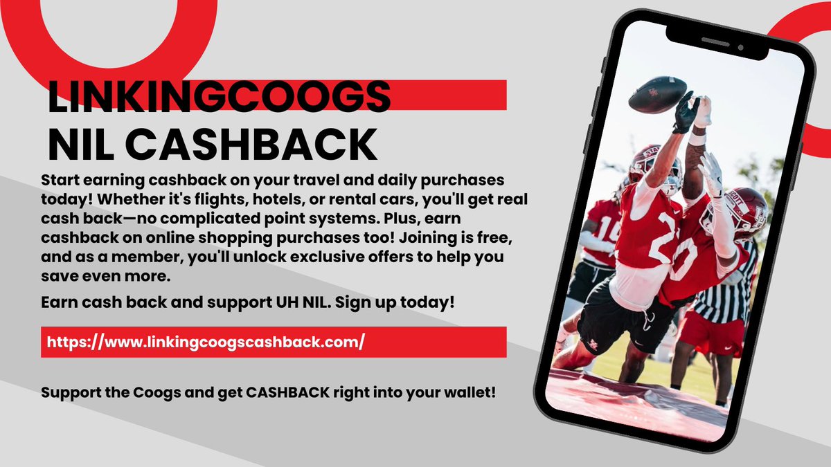 MareThomas2's tweet image. Hey Coogs! Be sure to register today with the @linkingcoogs NIL Cashback Program to start earning discounts and cashback on purchases! 🔗Click the link to sign up! linkingcoogscashback.com