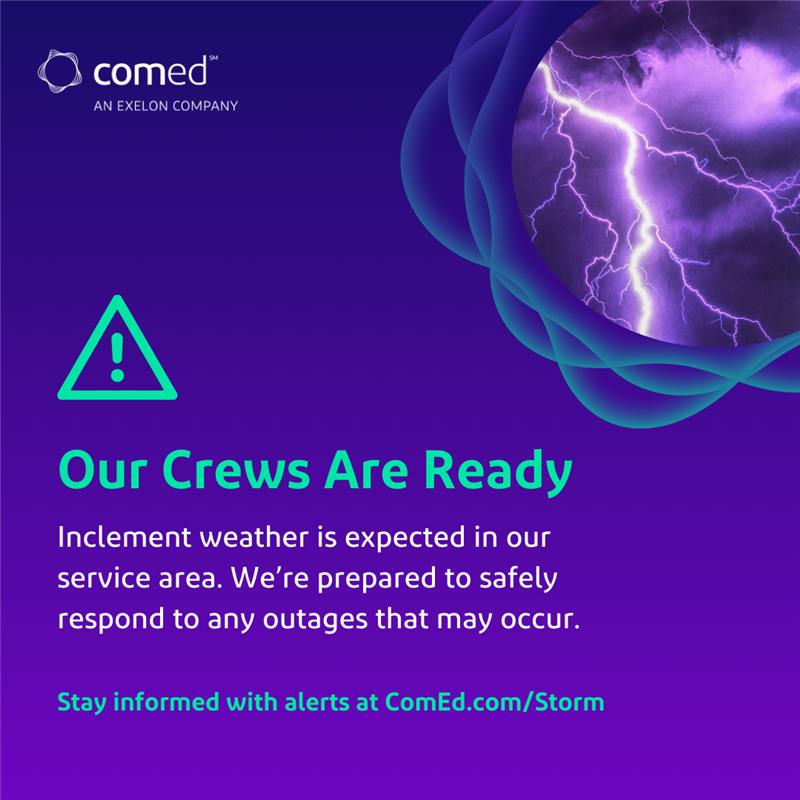 ⚠️Hail, lighting and strong winds are expected in our area tonight into early morning Wednesday. 
Prepare now by signing up for Outage Alerts at ComEd.com/Alerts. If you have an outage during the storm, text OUT to 26633 to report it.
