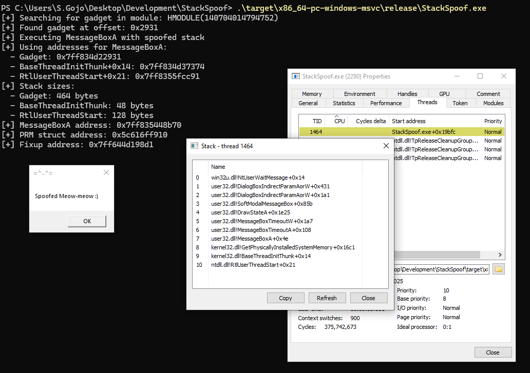 BlackSnufkin42's tweet image. Call Stack Spoofing in #Rust 
10 points for Gryffindor
#RedTeam #MalDev