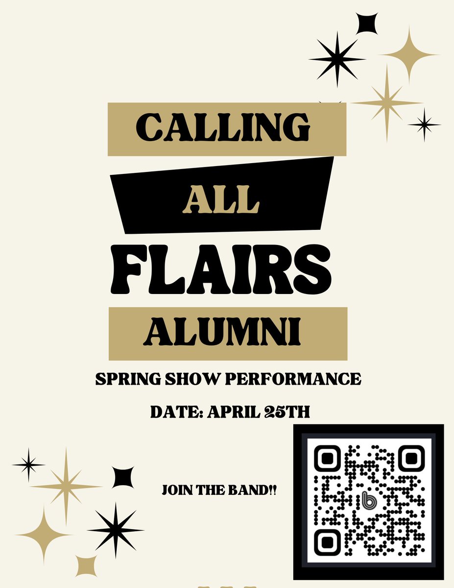 ✨CALLING ALL FOREVER FLAIRS✨ You get a chance to preform at the Foster Flairs Spring show on Friday, April 25th 2025! Join the band via the QR code if you’re interested! See you there!!💕