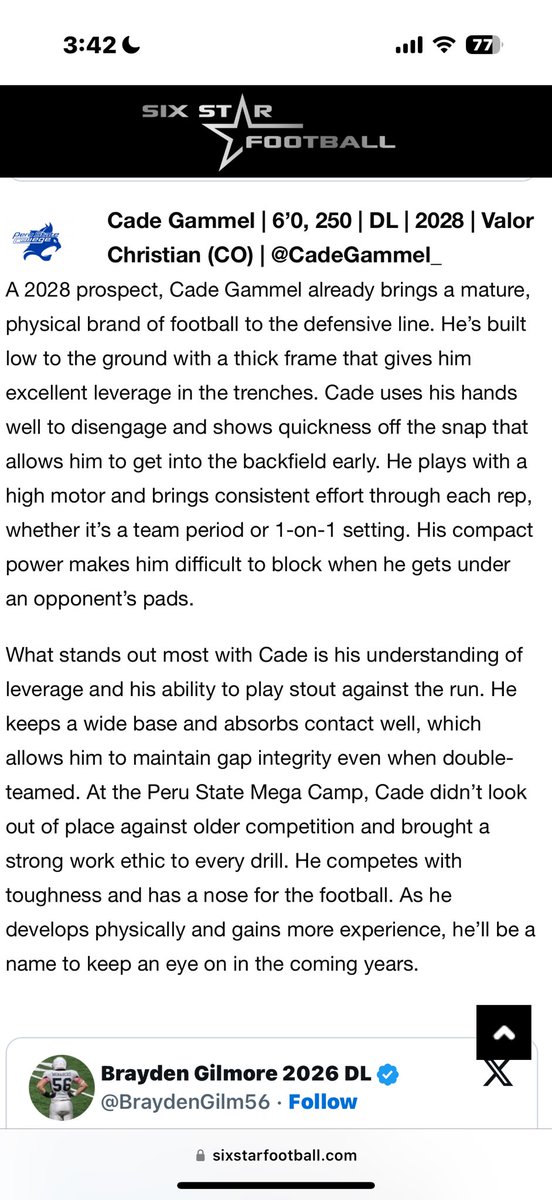 Thank you <a href="/sixstarfootball/">Six Star Football | PLUS+</a> for the write up from this past weekend.