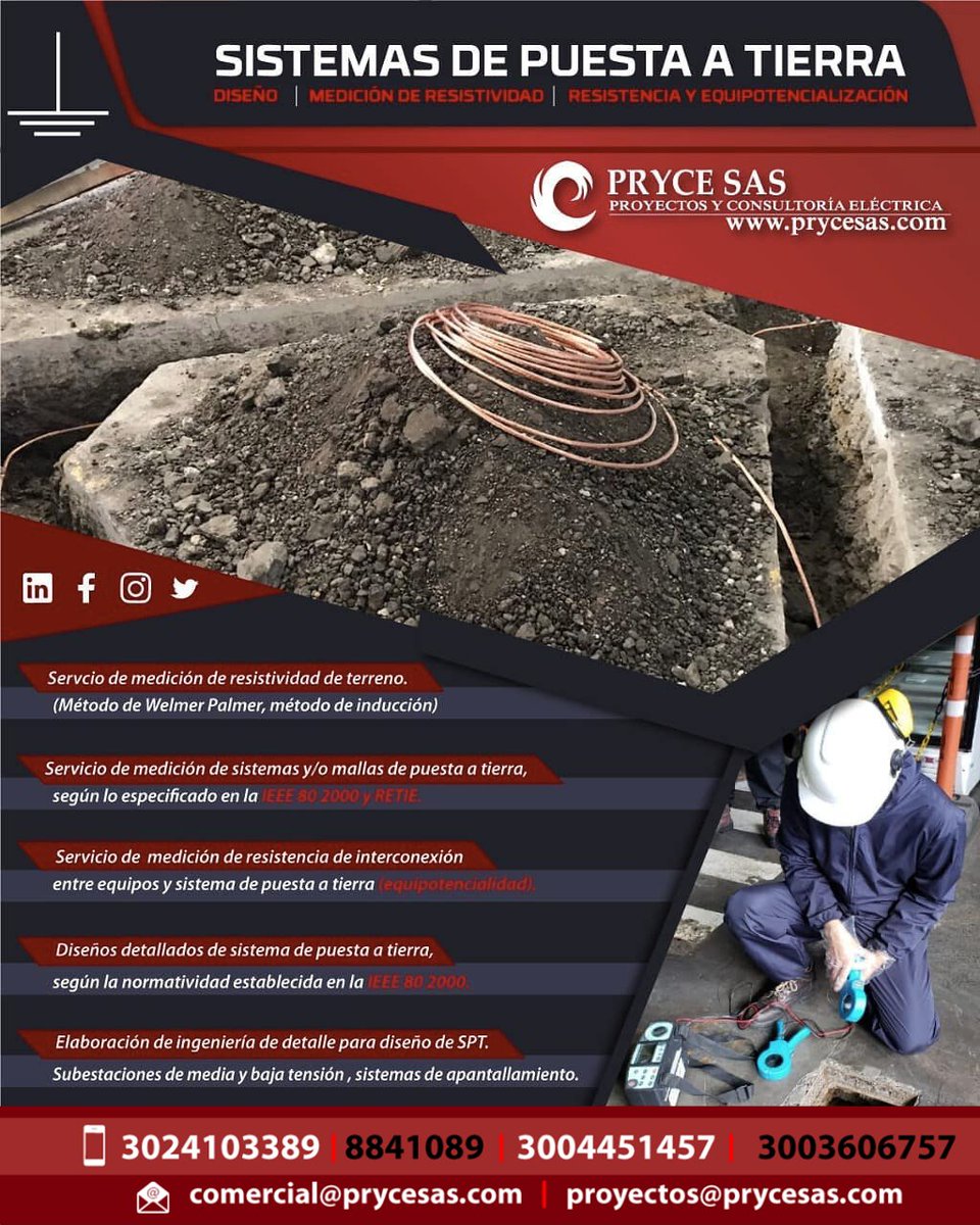 prycesas's tweet photo. Un sistema de puesta a tierra es clave para la seguridad eléctrica, ya que protege a las personas de descargas, previene daños en equipos y reduce el riesgo de incendios. Además, estabiliza el voltaje, protege contra rayos y minimiza interferencias electromagnéticas. https://t.co/QRhQLhQxcU