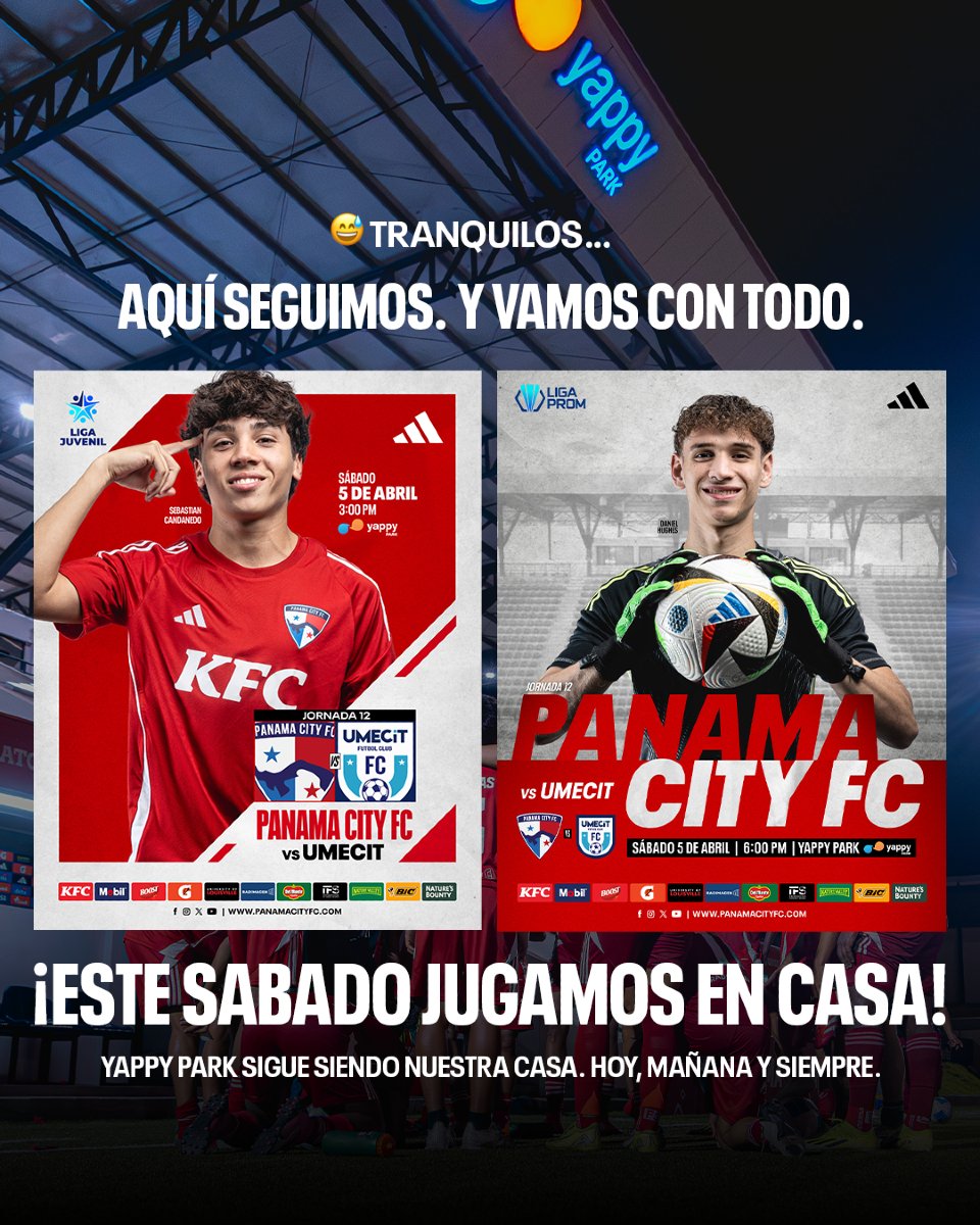 panamacityfc_'s tweet image. Gracias, Yappy Park. Nos vemos...
¡Nos vemos este sábado 5 de abril!
🆚 UMECIT
⚽ Liga Juvenil + Liga PROM
📍 Yappy Park
¡No nos vamos a ningún lado, nos vemos en la grada!
#VamosCity