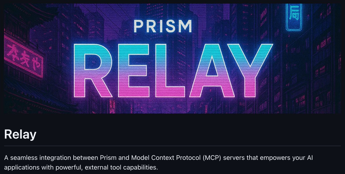 Announcing Prism Relay 🎉

Seamless MCP Server tool integration for Prism

Available soon...

Sneak peak 👇🏻