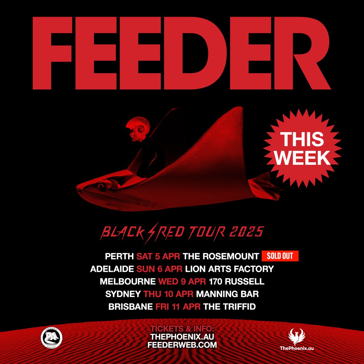 Hello, Good Morning &amp; Welcome To Feeder Tour Week! 
The band arrive in Australia today and the tour kicks off with a sold out show In PERTH this Saturday! Remaining tickets via ThePhoenix.au ❤️