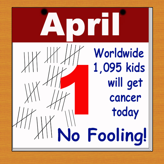 No fooling here! 1,095 children in our world will be diagnosed with  #ChildhoodCancer today and EVERY DAY this year. It's not rare! What IS really "rare" is adequate funding for research specifically for kids' cancers. The odds of getting a hole in one on the golf course are 1 in