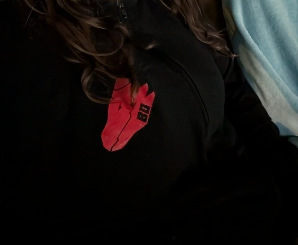 it was cold so she let me wear her hoodie