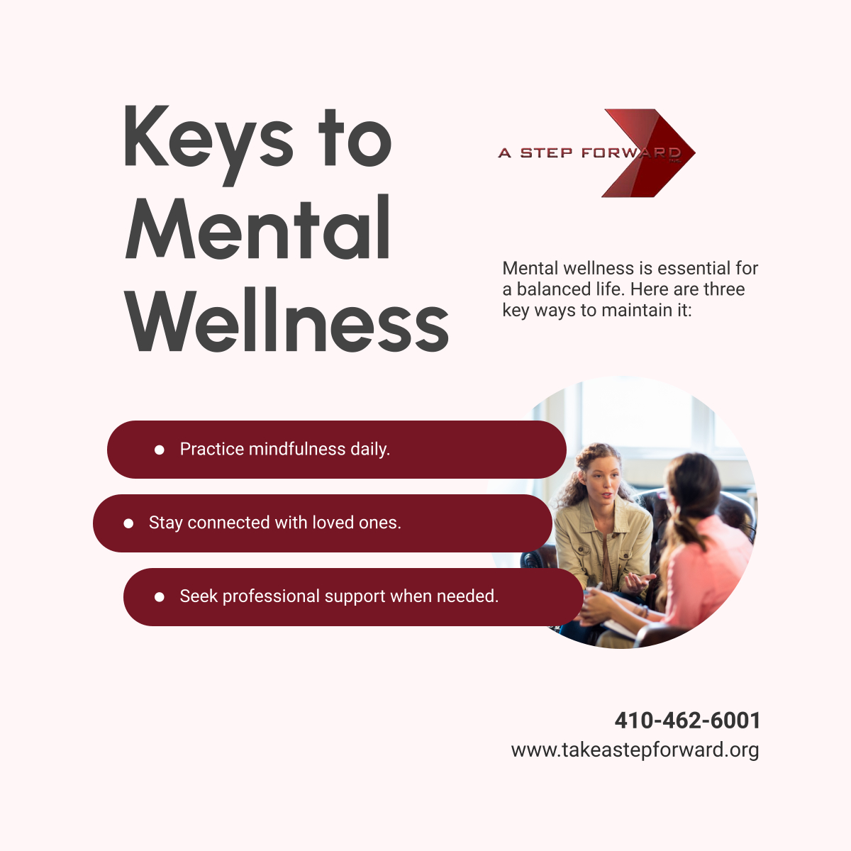 astepforwardi's tweet photo. Mental wellness matters! Prioritize mindfulness, meaningful connections, and professional support for a healthier mind.

#BaltimoreMD #NonProfitOrganization #MentalHealthMatters https://t.co/AWRkDhBGFY
