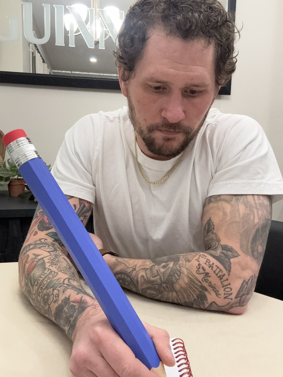 PapaCalWill's tweet photo. Making a grocery list. Need to find some kind of belt-attached sheath for this big ass pencil in case I forget something. @BarstoolYak @kbnoswag https://t.co/8s0FZF3ymg