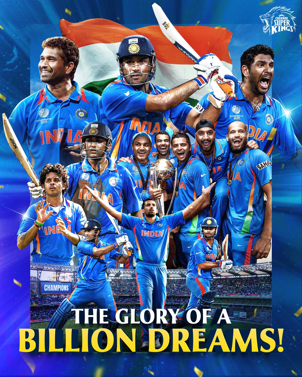 ChennaiIPL's tweet photo. Reliving the greatest moment of Indian Cricket history! 🥳 

#OnThisDay Thala finished off in style and made a billion dreams come true after 28 years! 🇮🇳

#WhistlePodu 🦁💛 https://t.co/xy9Jq50CL6
