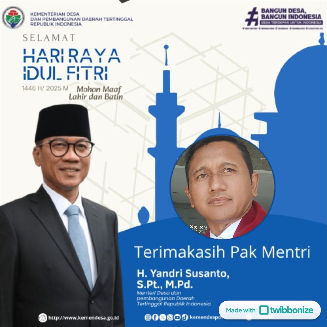 #TerimaKasihPakYandriSusanto
<a href="/prabowo/">Prabowo Subianto</a>
<a href="/YandriSusanto27/">Yandri Susanto</a>
<a href="/ArizaPatria/">Ariza Patria</a>
<a href="/NursaidM/">Nursaid Mustafa</a>
<a href="/kemendespdt/">#BangunDesaBangunIndonesia</a>
@DesaPesonaNusantara