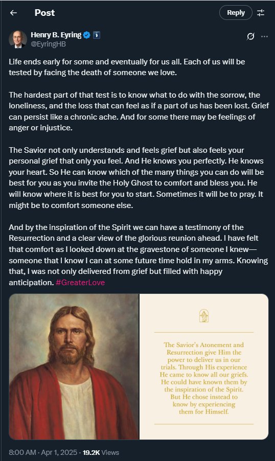 TheSiGuy's tweet image. This really hits home for me as I have a terminal illness and know that soon I will be separated from my loving wife and son, but I testify that because of Christ:
I have felt nothing but peace.
I have a clearer perspective than ever before.
I feel closer to God than I thought…