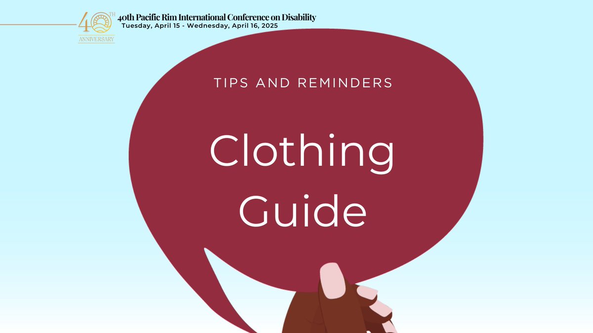 ☀️ CLOTHING GUIDE - 4 Days Till #PacRim2025

Dress for success at the #PacRim2025!! Comfortable business casual and aloha attire is always welcome.
✔️COMFORTABLE SHOES
✔️JACKET
✔️CONSCIOUS SCENTS
✔️WEATHER ATTIRE - Be prepared for warm days (77F 15-25 MPH) and chilly nights
