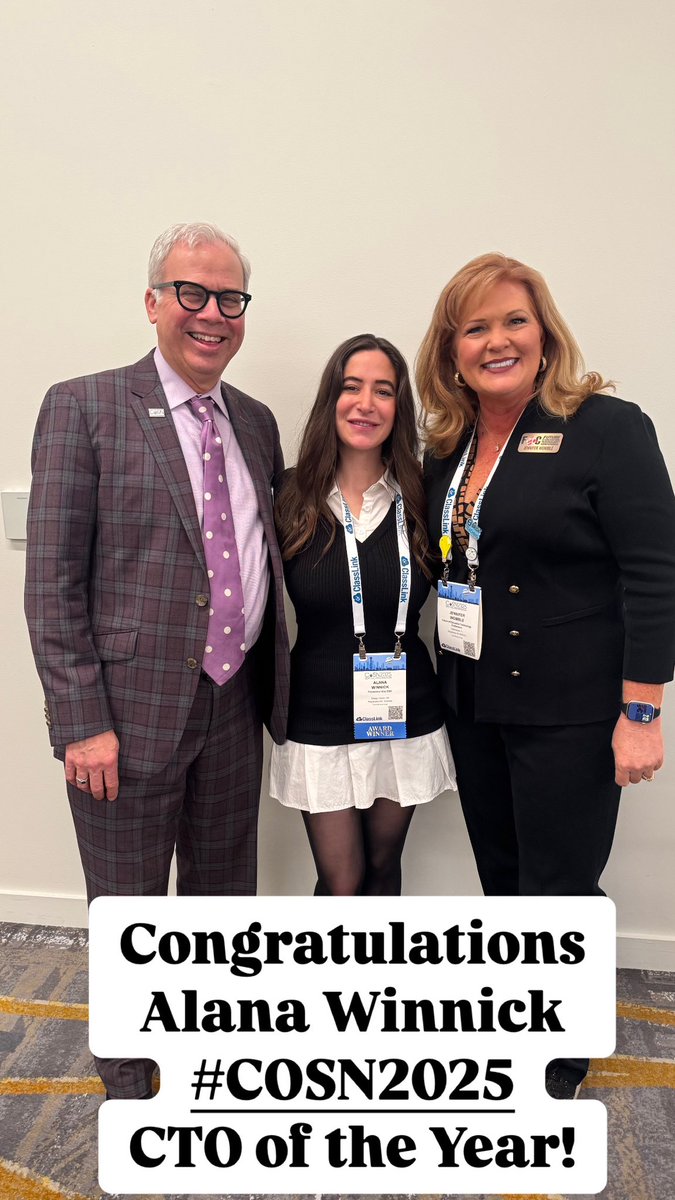 Jennifer Womble →#FETC Jan. 11-14, 2026 (@jenwomble) on Twitter photo Congratulations <a href="/AlanaWinnick/">Alana Winnick</a> named the <a href="/CoSN/">CoSN</a> #CTO of the Year! 🎉 Excited she was recognized at #COSN2025 by <a href="/keithkrueger/">Keith Krueger</a> !
Job well done! Amazing role model for the future of IT Leaders!
#edtech #edleaders #CIO #edchat Congratulations <a href="/AlanaWinnick/">Alana Winnick</a> named the <a href="/CoSN/">CoSN</a> #CTO of the Year! 🎉 Excited she was recognized at #COSN2025 by <a href="/keithkrueger/">Keith Krueger</a> !
Job well done! Amazing role model for the future of IT Leaders!
#edtech #edleaders #CIO #edchat