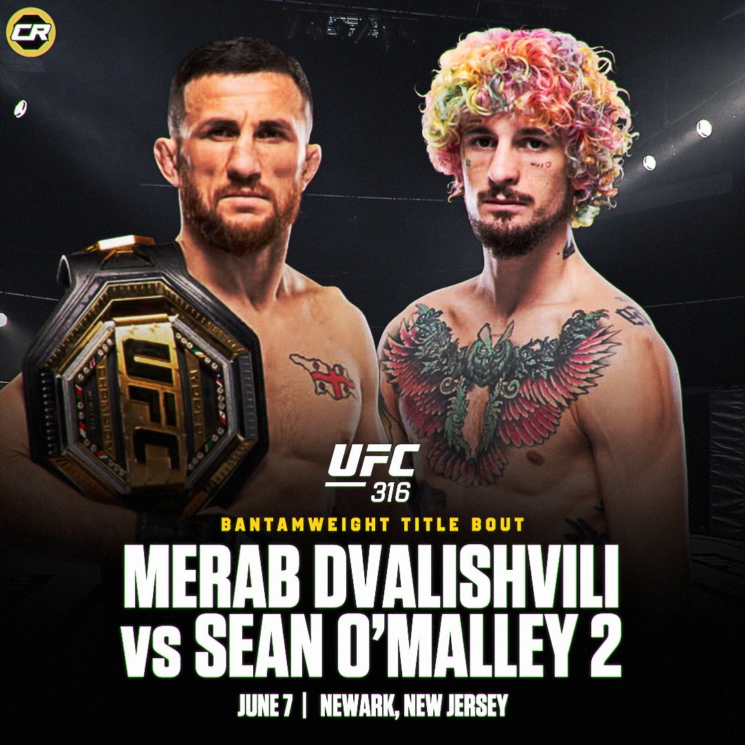 🚨 BREAKING! Merab Dvalishvili will defend his title against Sean O'Malley in the main-event of #UFC316 on June 7th in Newark

(via. <a href="/danawhite/">danawhite</a>)