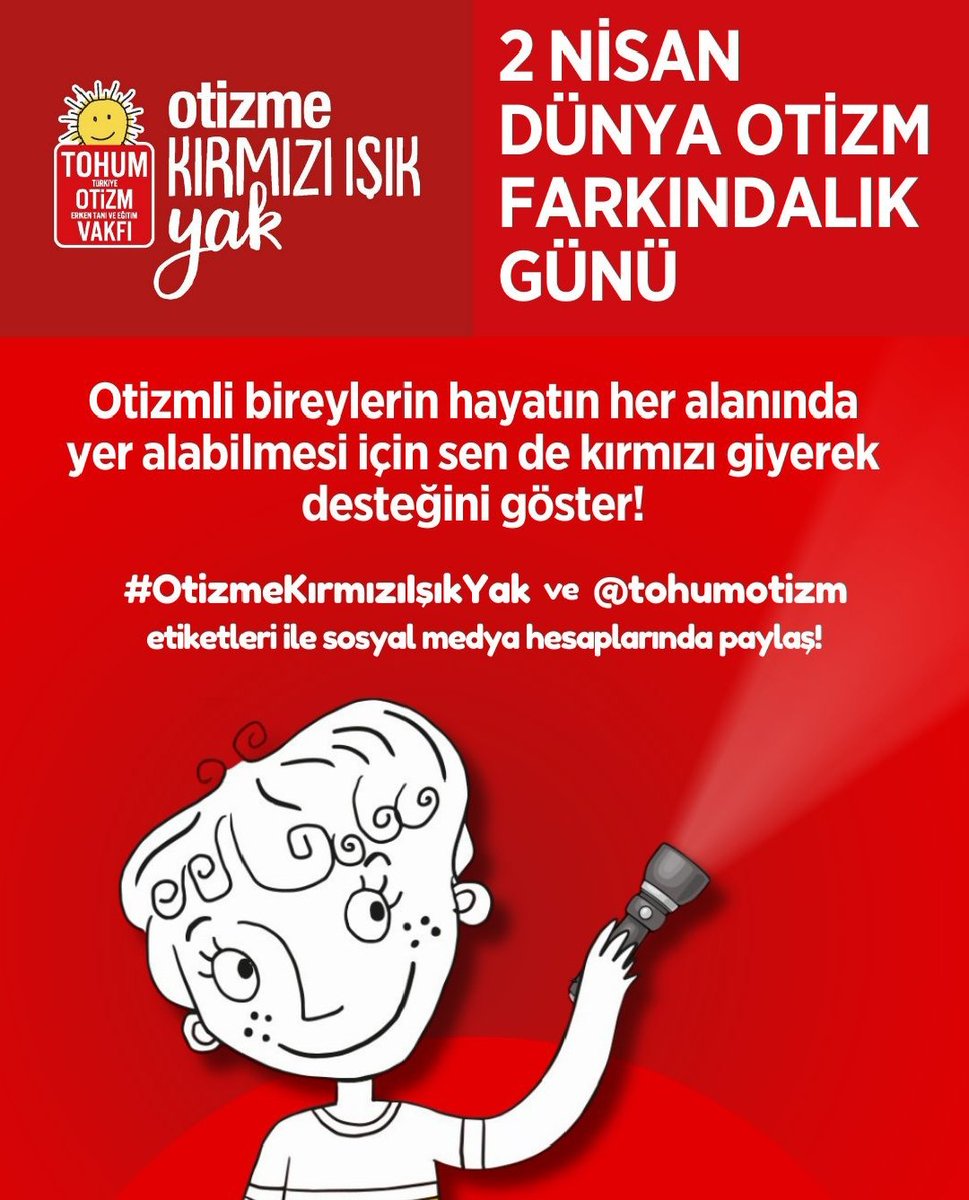 Farklılıkları birlikte farkedelim. #Otizm eksiklik değil, farklılıktır. #OtizmFarkındalıkGünü
#2NisanOtizmFarkındalıkGünü #OtizmeKırmızıIsıkYak 
#OtizminFarkındayız 
<a href="/tohumotizm/">Tohum Otizm Vakfı</a>