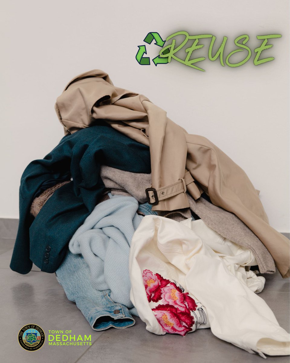 DedhamThrives's tweet photo. Do you have a pile of clothes at home like this? If you do, keep reading!

Dedham residents can schedule FREE curbside collection of clothes and other household items (NOT furniture or mattresses) thanks to a partnership with CMRK.

#DedhamMA #DedhamThrives #EarthMonth https://t.co/EOpHJhe6CU