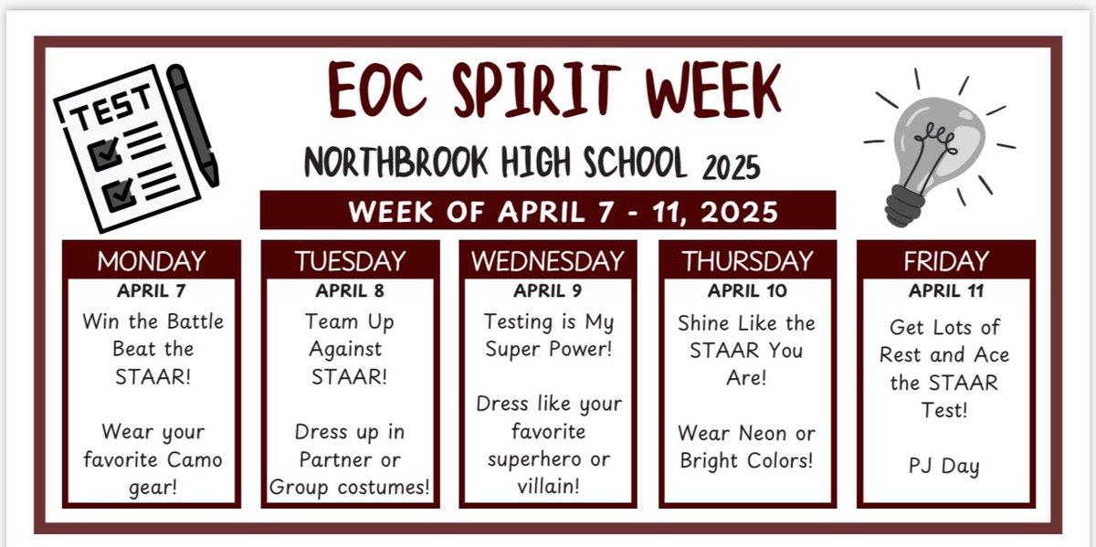 Northbrook High School (@northbrookhigh) on Twitter photo Mark your 📅! Let’s get energized for a successful EOC testing season! <a href="/hphyder/">HP Hyder, III, PhD</a> <a href="/BE_DaphneW/">Daphne Wilson</a> <a href="/MsMendozaMath/">Natalia Mendoza</a> Mark your 📅! Let’s get energized for a successful EOC testing season! <a href="/hphyder/">HP Hyder, III, PhD</a> <a href="/BE_DaphneW/">Daphne Wilson</a> <a href="/MsMendozaMath/">Natalia Mendoza</a>