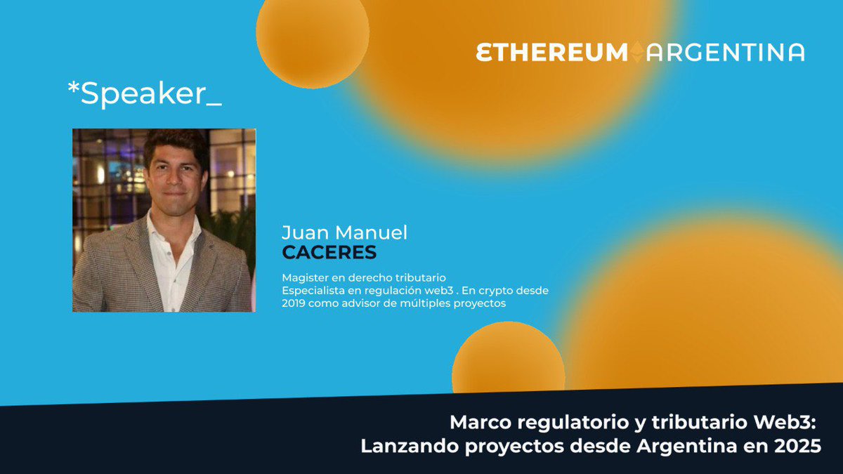 EtherArgentina's tweet photo. 🥁💥 ¡Speaker confirmado! 💥

Estamos super contentos de anunciar que @drjuanMcaceres se suma a #EthereumArgentinaenCórdoba con su charla:
🎤 "Marco regulatorio y tributario web3: Lanzando proyectos desde Argentina en 2025" https://t.co/4CfgKc0GZE