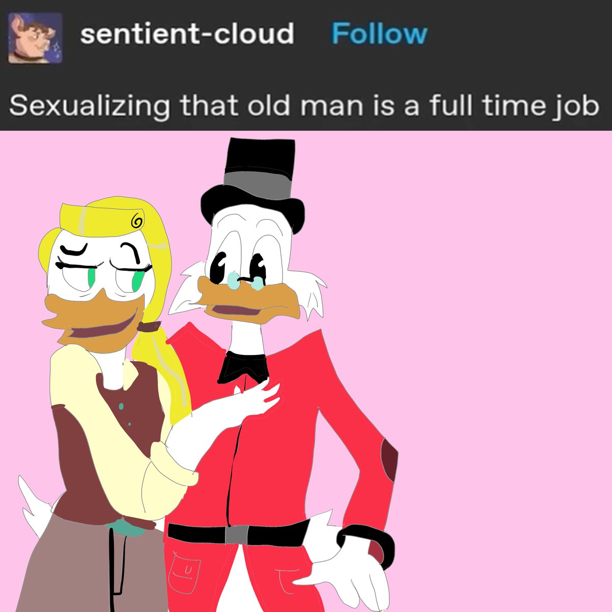 melsaidwhynot's tweet photo. One of the cons of being a silver fox is that you can be hunted like a fox.
Ducktales 2017 + Tumblr.Lot of mistakes on this one, especially with Thick Scrooge and Noodle Poe. Still, least I tried,and it's another idea down.
#ducktales2017
#scroogemcduck
#goldieogilt
#poedespell https://t.co/fXgDcfTrxH