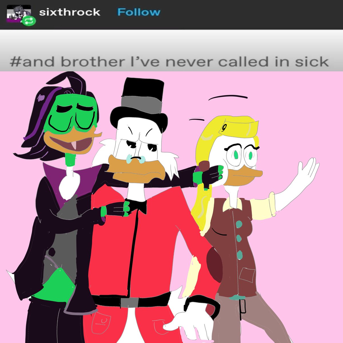 melsaidwhynot's tweet photo. One of the cons of being a silver fox is that you can be hunted like a fox.
Ducktales 2017 + Tumblr.Lot of mistakes on this one, especially with Thick Scrooge and Noodle Poe. Still, least I tried,and it's another idea down.
#ducktales2017
#scroogemcduck
#goldieogilt
#poedespell https://t.co/fXgDcfTrxH