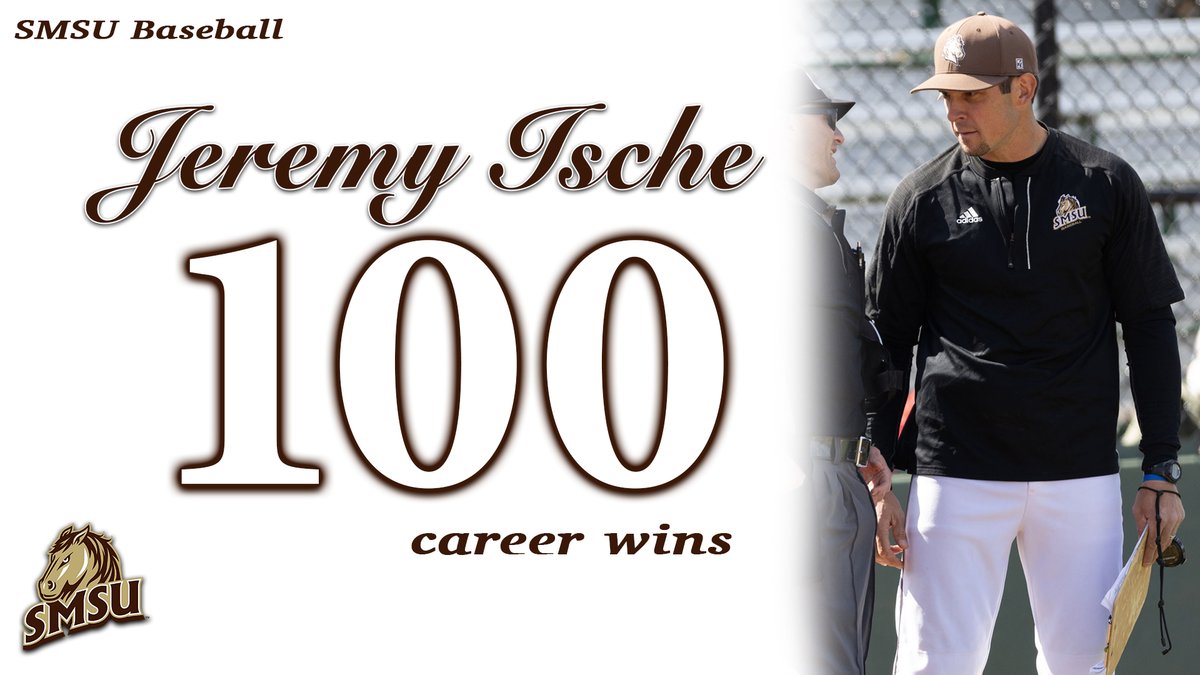 Congrats to SMSU head baseball coach Jeremy Ische, recording his 100th career victory last Friday night following the Mustangs' four-game sweep over Minot State. #LetsRide