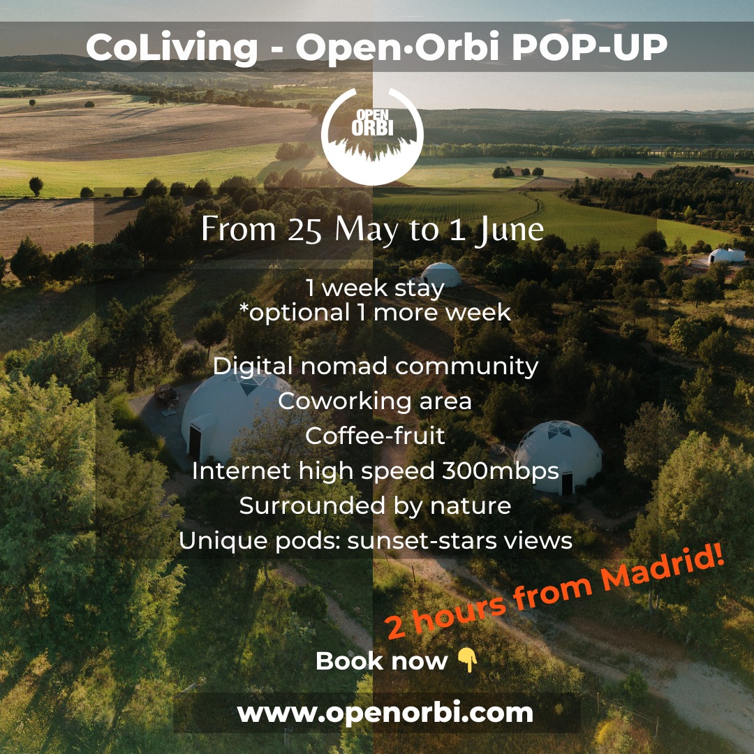 Hi nomads!
.
Awesome pods to sleep seeing stars 💫 from bed and surrounded by nature
.
Join amazing POP-UP coliving OpenOrbi 
.
openorbi.com
.
Nature and stars 💫🌱
.
🚗 2 hours from Madrid.Spain
.
#coliving #colivingcommunity #colivinglife #burgodeosma #Soria #spain