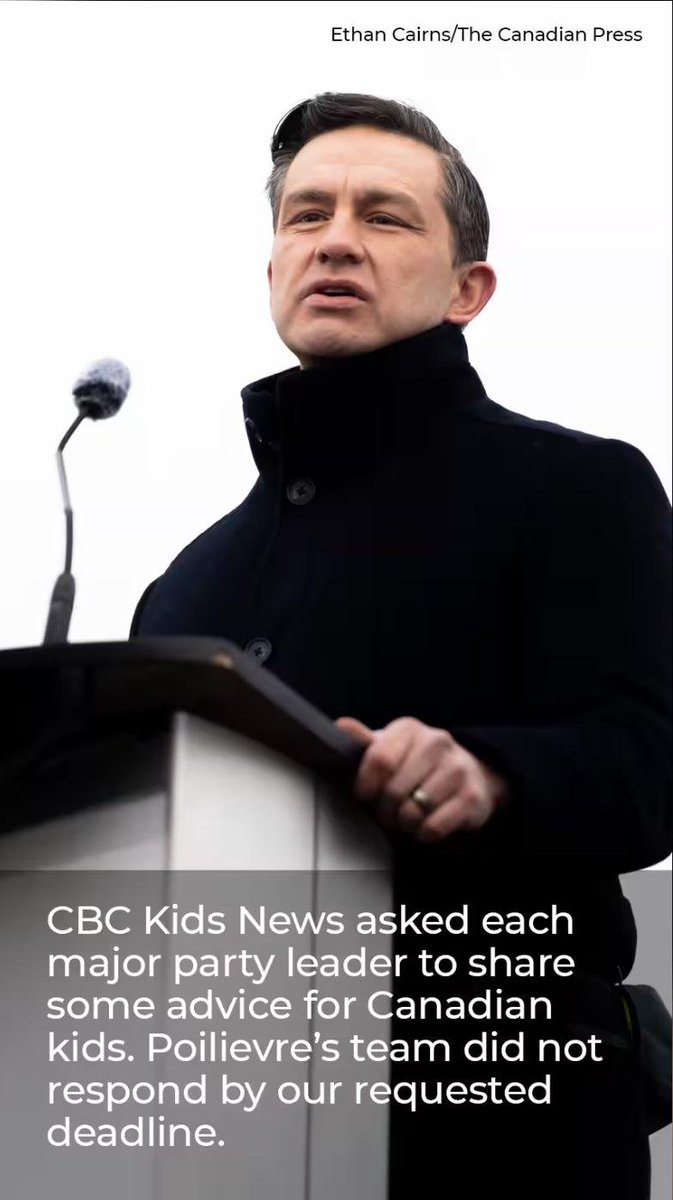 TheFrankDomenic's tweet photo. Pierre refused to answer questions from CBC Kids. That's kind of a crappy thing to do. #election2025 #canada #cdnpoli #pierrepoilievre https://t.co/QrqgCpk1IR