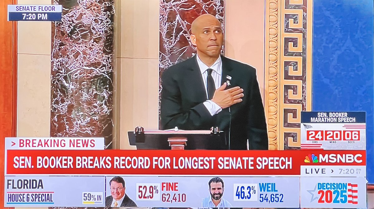 susanbordson's tweet photo. Sustained applause for @SenBooker as he breaks the record for holding the Senate floor today, speaking on behalf of:
#AccessToHealthcare
#CivilRights
#PublicGovernance
#PublicEducation
#FairTaxCode
#SenateFilibuster
#Congress
#Love https://t.co/YdNGY82WnU