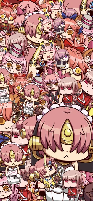 俺の可愛いピンクサーヴァントだけ並べたら夢かわいい待ち受けになるやつじゃん!って思って薄れゆく意識の中で作ったやつなんか、すごい、圧が 