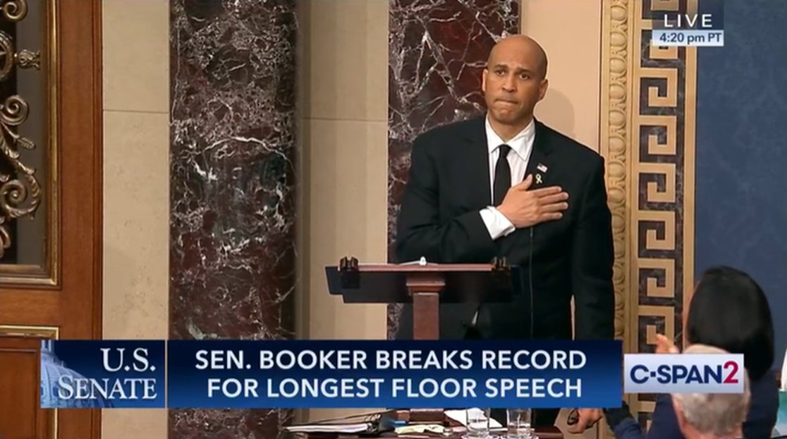 Cory Booker (D-NJ) breaks record for longest Senate speech in U.S. history, breaking Strom Thurmond’s 1957 record, which was 24 hours and 18 minutes