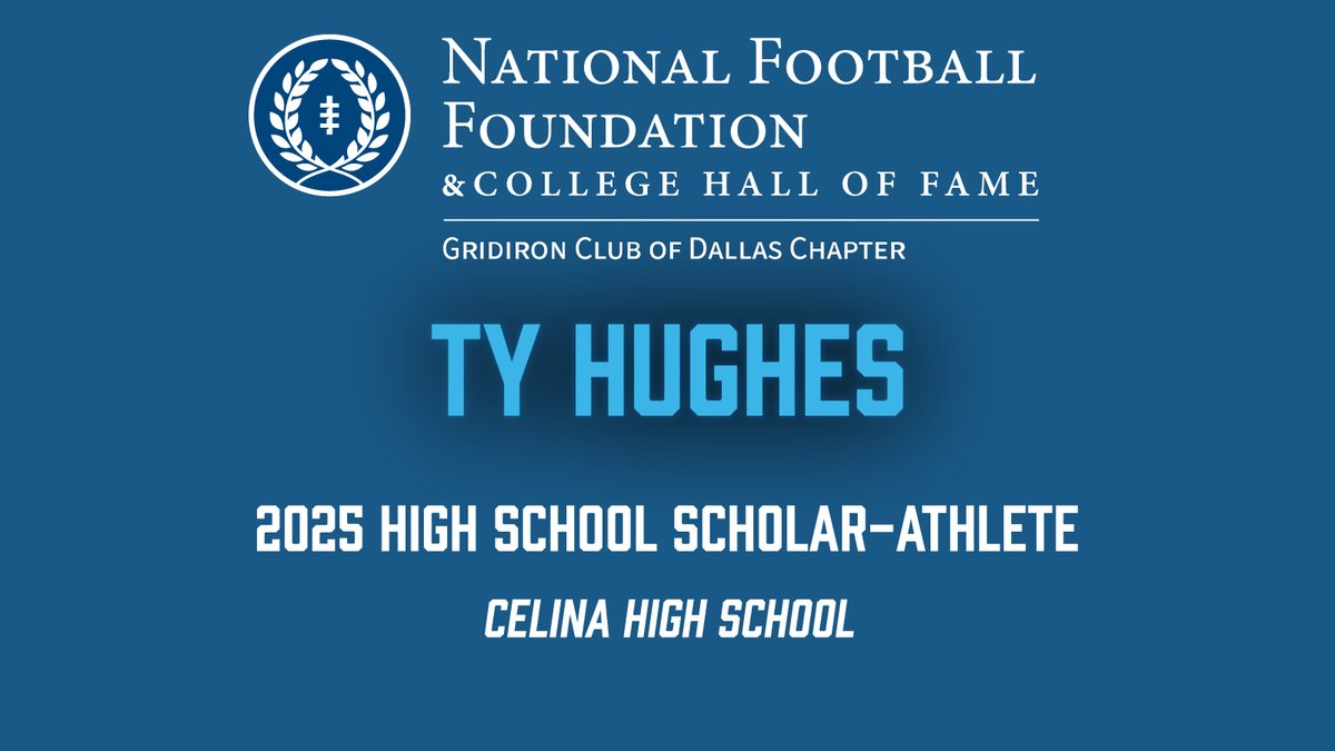 NFF Gridiron Club of Dallas (@dallasnff) on Twitter photo Congratulations to Ty Hughes (<a href="/TyHughes77/">Ty Hughes</a>) of Celina HS on his recognition as a 2025 High School Scholar-Athlete!
<a href="/Celina_HS_CISD/">Celina High School</a> <a href="/RecruitCelinaFB/">Celina Bobcat Football Recruiting</a> <a href="/celina_football/">Celina Football</a> <a href="/CelinaISD/">Celina ISD</a> <a href="/celinarecord/">Celina Record</a> <a href="/NFFNetwork/">National Football Foundation</a> Congratulations to Ty Hughes (<a href="/TyHughes77/">Ty Hughes</a>) of Celina HS on his recognition as a 2025 High School Scholar-Athlete!
<a href="/Celina_HS_CISD/">Celina High School</a> <a href="/RecruitCelinaFB/">Celina Bobcat Football Recruiting</a> <a href="/celina_football/">Celina Football</a> <a href="/CelinaISD/">Celina ISD</a> <a href="/celinarecord/">Celina Record</a> <a href="/NFFNetwork/">National Football Foundation</a>