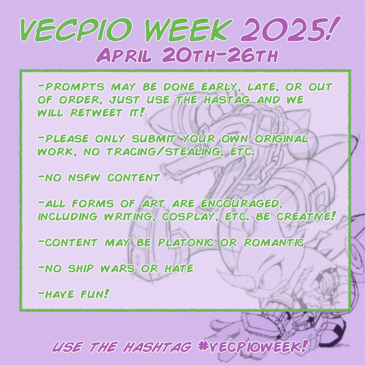 VecpioWeek's tweet photo. Hello everyone! Vecpio Week is here yet again, taking place on April 20th to the 26th! However, feel free to post any submissions early or late! As long as you use the hashtag #vecpioweek and weโll be sure to repost it! Thank you for all your hard work! ๐๐ https://t.co/hzsM8imH26