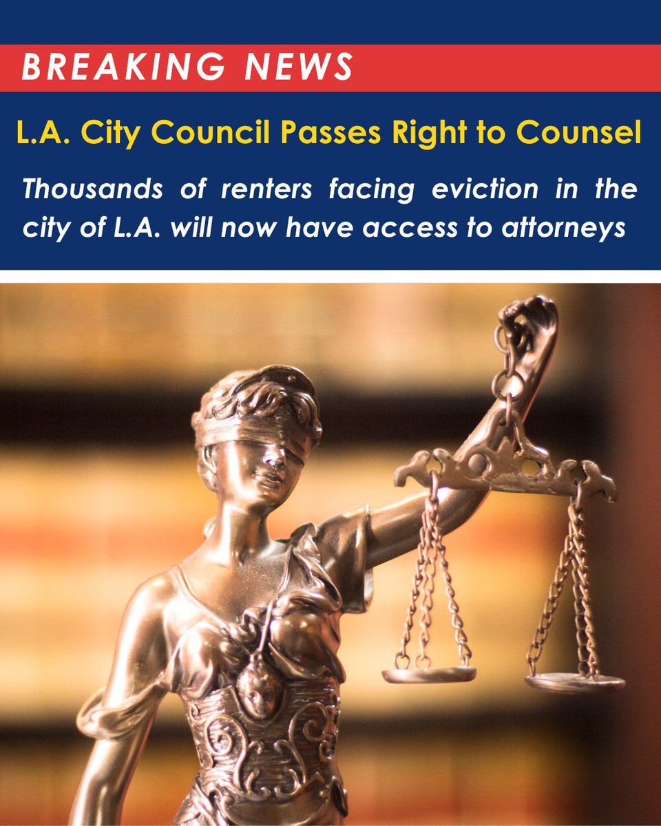 InnerCityLawCenter (@innercitylaw) on Twitter photo <a href="/LACityCouncil/">LA City Council</a> just passed the #RightToCounsel, ensuring thousands of renters will now have access to attorneys when facing eviction in the city of L.A.
ICLC is proud to be a persistent voice for RTC along with the rest of the the <a href="/RTCLosAngeles/">Renters' Right to Counsel - LA</a> Coalition. <a href="/LACityCouncil/">LA City Council</a> just passed the #RightToCounsel, ensuring thousands of renters will now have access to attorneys when facing eviction in the city of L.A.
ICLC is proud to be a persistent voice for RTC along with the rest of the the <a href="/RTCLosAngeles/">Renters' Right to Counsel - LA</a> Coalition.