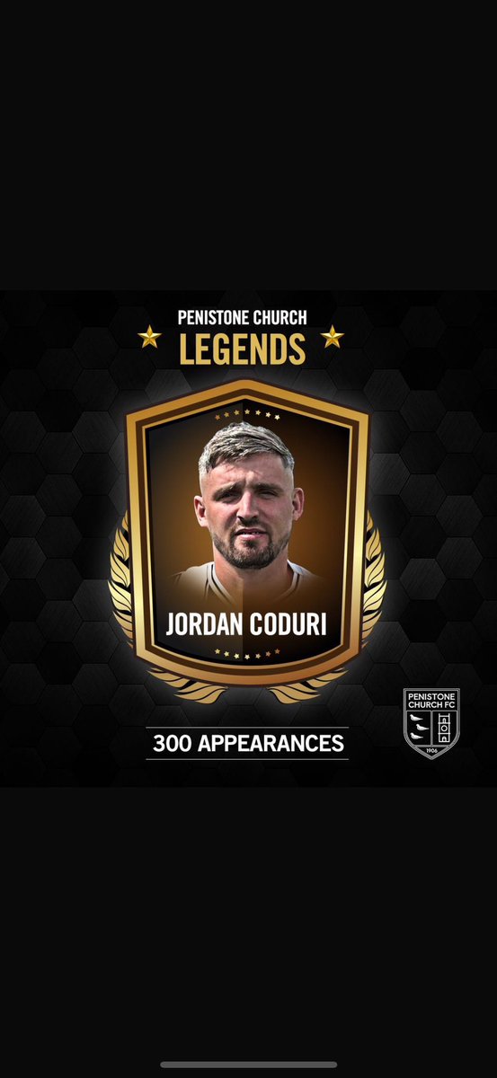 Penistone Church FC (@pcfc1906) on Twitter photo Tonight we doffed our caps again to <a href="/CoduriJordan/">Jordan Coduri</a> who’s made his 300th appearance for the club scoring 51 goals.
He joined us as we hit the heights of the <a href="/NCEL/">Macron NCEL</a> Premier Division & has been an absolute stalwart ever since.
Congratulations Cudz from everyone at Penistone Church. Tonight we doffed our caps again to <a href="/CoduriJordan/">Jordan Coduri</a> who’s made his 300th appearance for the club scoring 51 goals.
He joined us as we hit the heights of the <a href="/NCEL/">Macron NCEL</a> Premier Division & has been an absolute stalwart ever since.
Congratulations Cudz from everyone at Penistone Church.