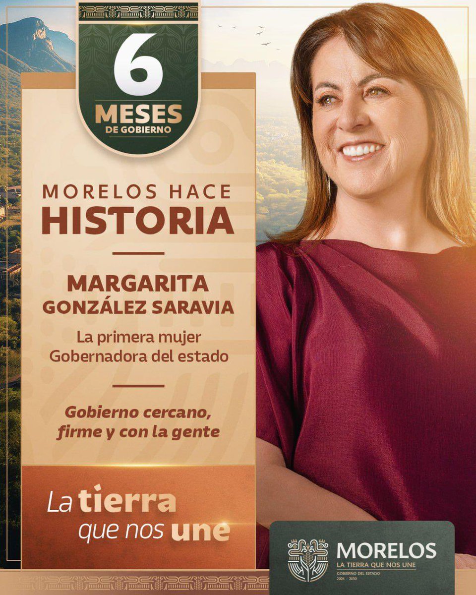 Iniciamos el sexto mes de nuestra administración con un gobierno cercano y de territorio. #LlegamosTodas para consolidar el Segundo Piso de la #4T en México y Morelos.

#MargaritaGobernadora #LaTierraQueNosUne