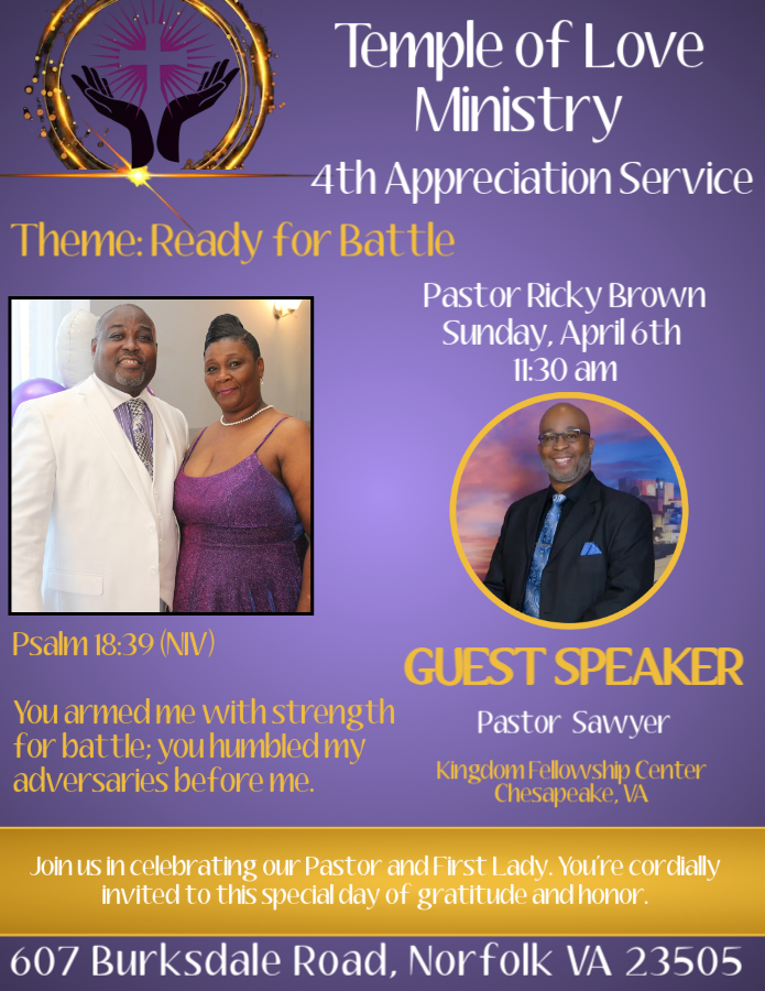 templeoflove's tweet photo. Join us on April 6, 2025 celebrating our 4th Pastoral Appreciation 
God is doing great things at the Temple.
 service starts at 11:30 Am.. Come on and fellowship at thee place that Love abides... https://t.co/WEtAnukJUX