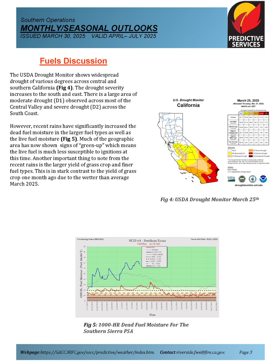 JhawkFire's tweet photo. 1/2 #Wildfire #SoOpsPredServ #Assessment_Outlook April-July 2025 #FireWeather #FireFuels #FireBehavior assessment.pdf @NWSLosAngeles @NWSSanDiego @NWSSPC @NWS_IMET_OPS @RichIMET https://t.co/EZA1XrpVPh