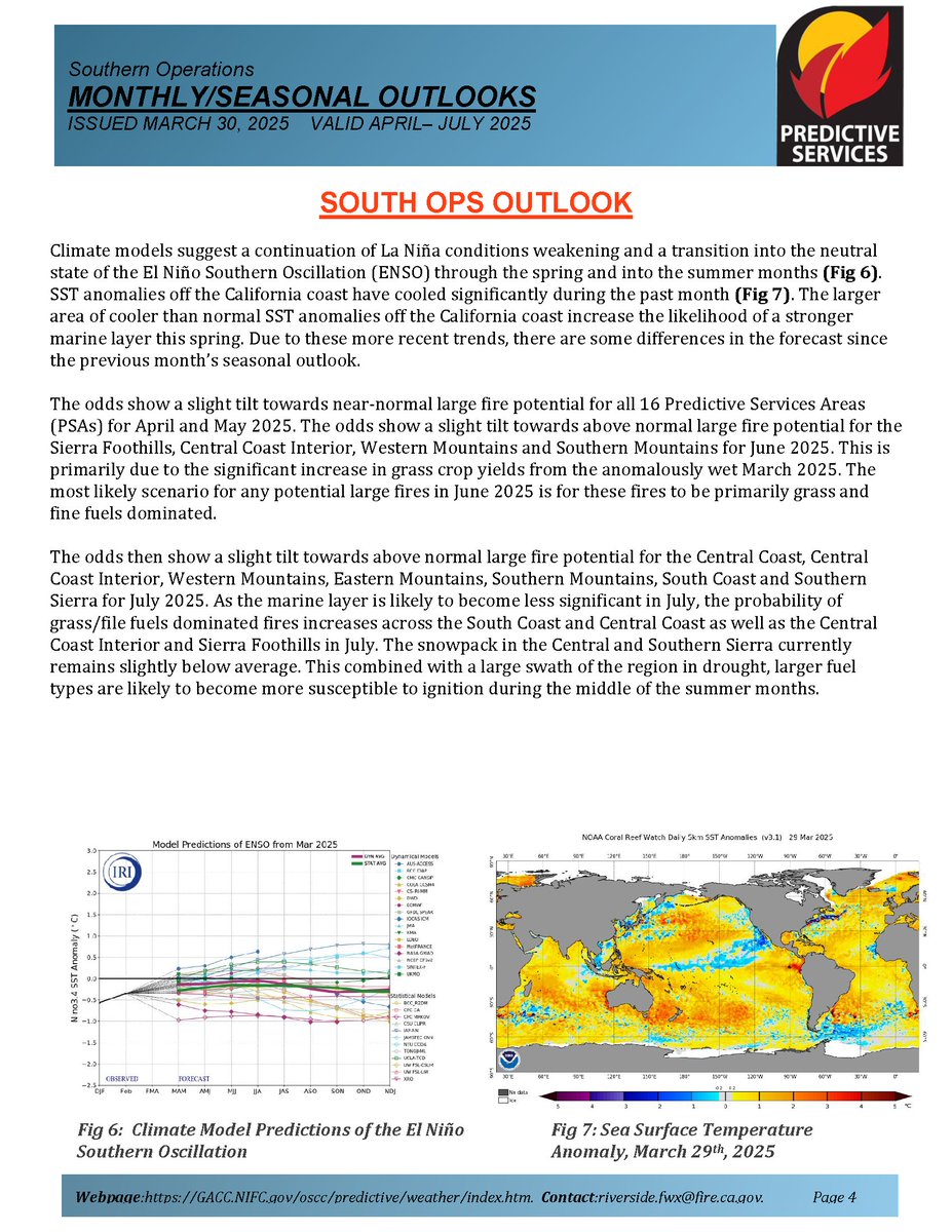 JhawkFire's tweet photo. 2/2 #Wildfire #SoOpsPredServ #Assessment_Outlook April-July 2025 #FireWeather #FireFuels #FireBehavior assessment.pdf @NWSLosAngeles @NWSSanDiego @NWSSPC @NWS_IMET_OPS @RichIMET https://t.co/GTfus58Tu9
