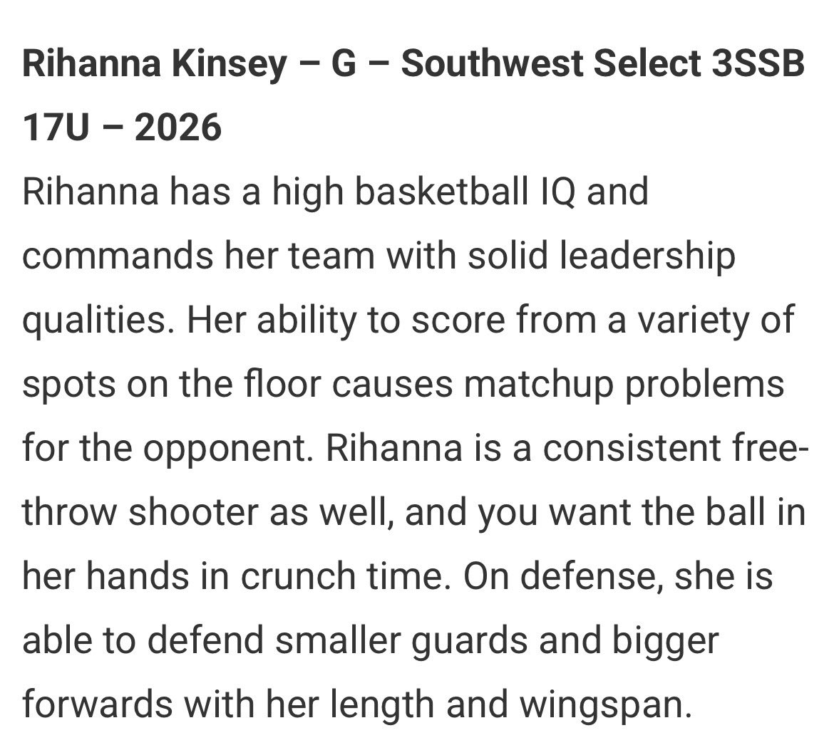 Rihyana Kinsey (@rihkinsey) on Twitter photo Thank you <a href="/JrAllStarBB/">Jr. All-Star Girls Basketball</a> for the recognition! Had a great tournament to kick off my last AAU season with <a href="/SW_Select3SSB/">SWSelect3SSB</a>! <a href="/bballjkey/">Jason Key</a> <a href="/rayg1410/">RayG</a> <a href="/Khensle/">CoachKT</a> <a href="/Coach_MarcWill/">Coach Marcus</a> <a href="/D4GB_Basketball/">D4G Basketball</a> Thank you <a href="/JrAllStarBB/">Jr. All-Star Girls Basketball</a> for the recognition! Had a great tournament to kick off my last AAU season with <a href="/SW_Select3SSB/">SWSelect3SSB</a>! <a href="/bballjkey/">Jason Key</a> <a href="/rayg1410/">RayG</a> <a href="/Khensle/">CoachKT</a> <a href="/Coach_MarcWill/">Coach Marcus</a> <a href="/D4GB_Basketball/">D4G Basketball</a>