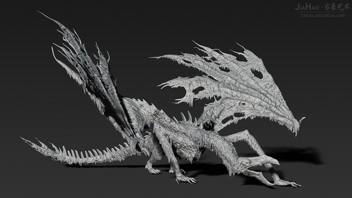 An older 3D sketch of an Undead Dragon creature. 

#ZBrush #Creature #Concept