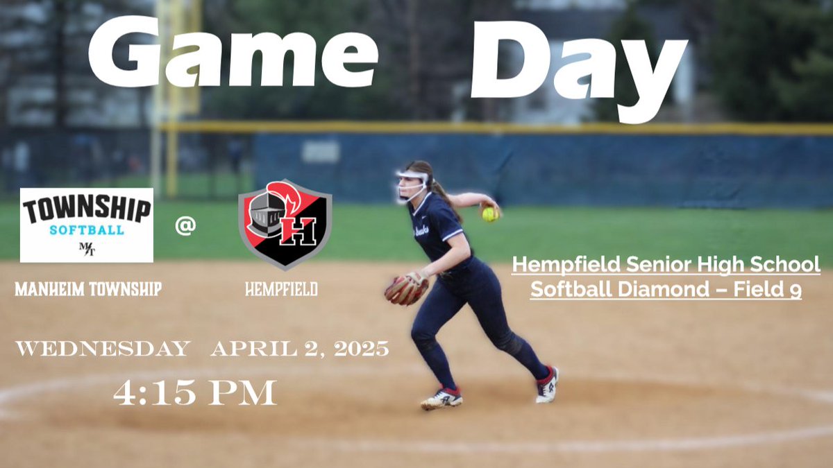 Tomorrow is GAME DAY!
Wednesday, April 2nd @ 4:15PM
Manheim Township @ Hempfield
see the website for details &amp; directions... mtwpsoftball.com