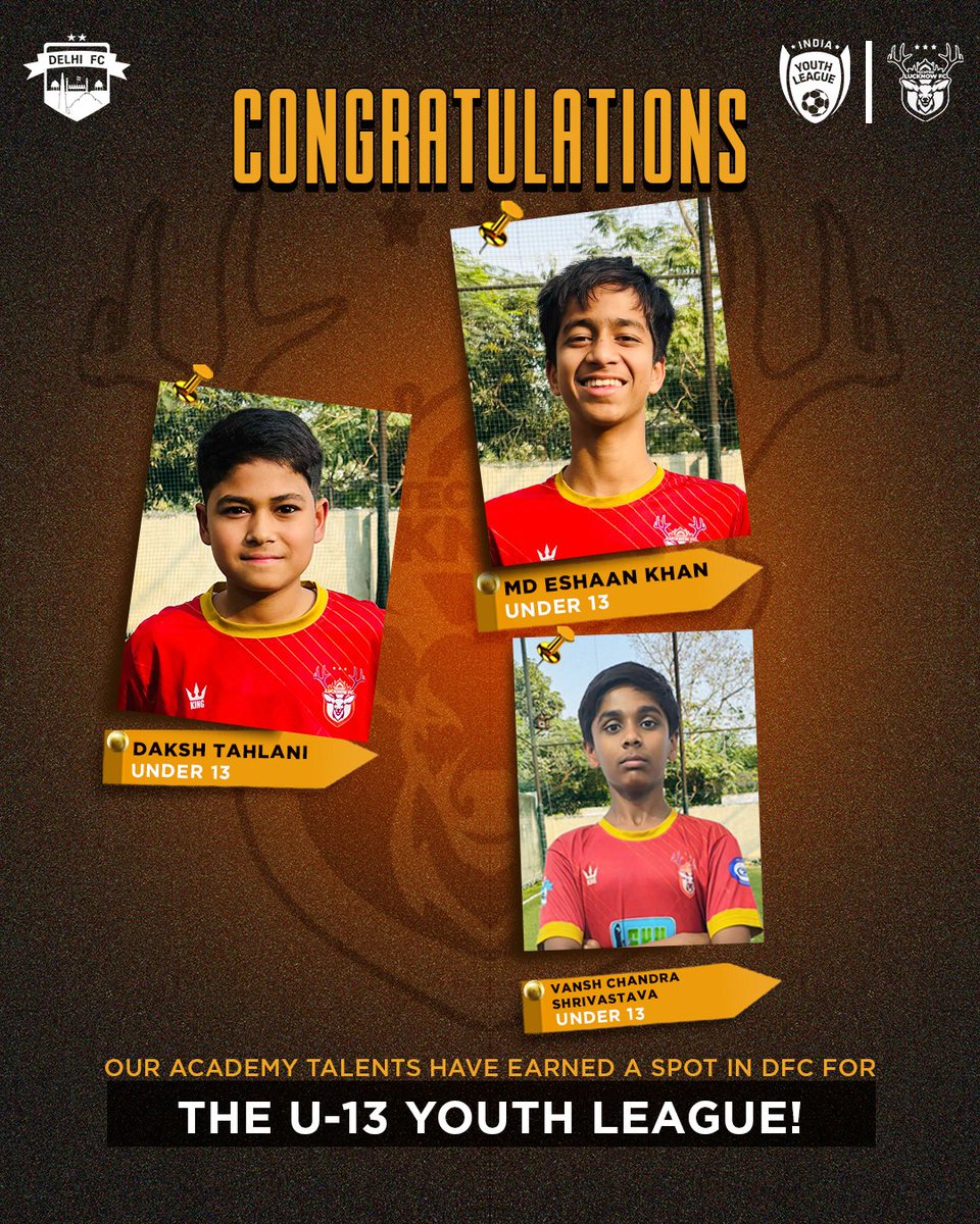 techtrolucknow's tweet image. Big Dreams, Rising Stars! ⭐🔥
MD Eshaan Khan, Daksh Tahlani &amp;amp; Vansh Chandra Shrivastava have earned their spot in DFC for the U-13 Youth League! ⚽⚡
Hard work, passion &amp;amp; dedication got them here—go shine &amp;amp; make us proud! 🚀💪💙
#techtrolucknowfc #youthleague
#DFC