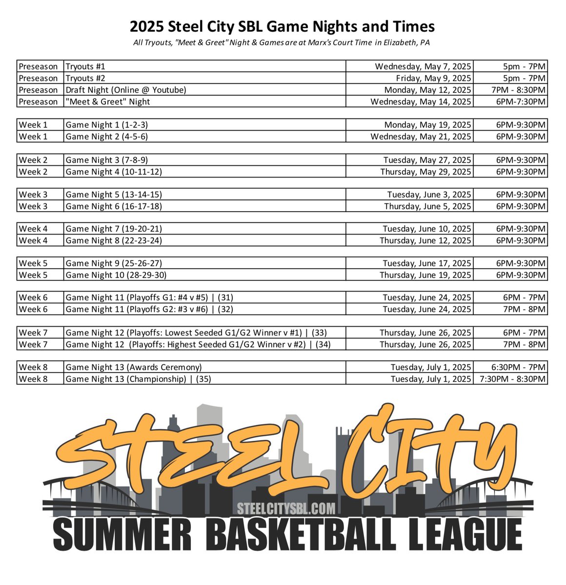 2025 SCSBL Final Schedule