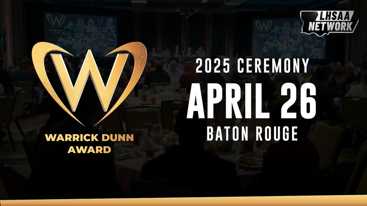 The 2025 Warrick Dunn Award ceremony date is set❗ 

The LHSAA Network will announce the winner of the Warrick Dunn Award on April 26 with a live broadcast starting at 7 pm  📺

Stay tuned as we announce the finalists for the Warrick Dunn Award as well as the other awards to be