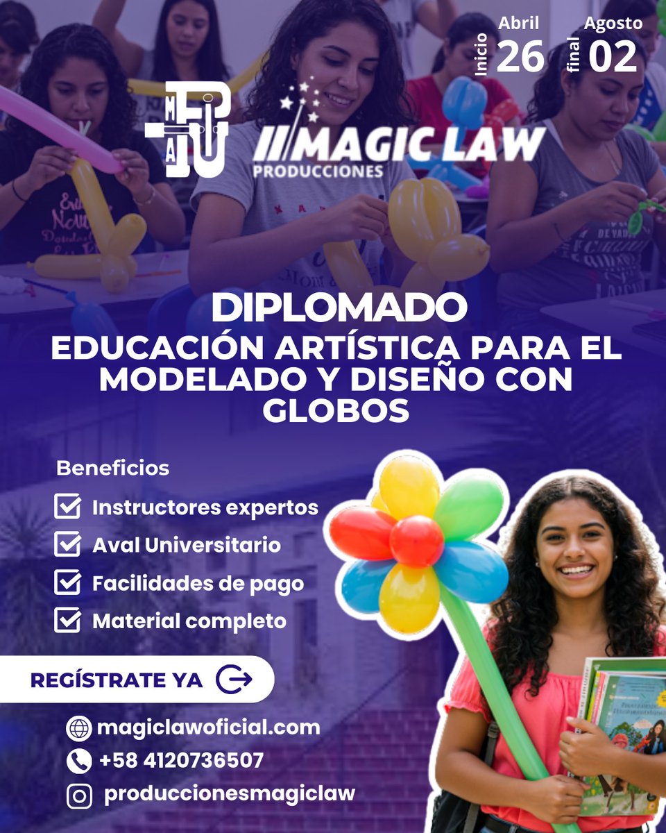 *¡Desata tu creatividad y conviértete en un experto en el mundo de los globos!*
  
Inscripciones  ✨ 
magiclawoficial.com/diplomado