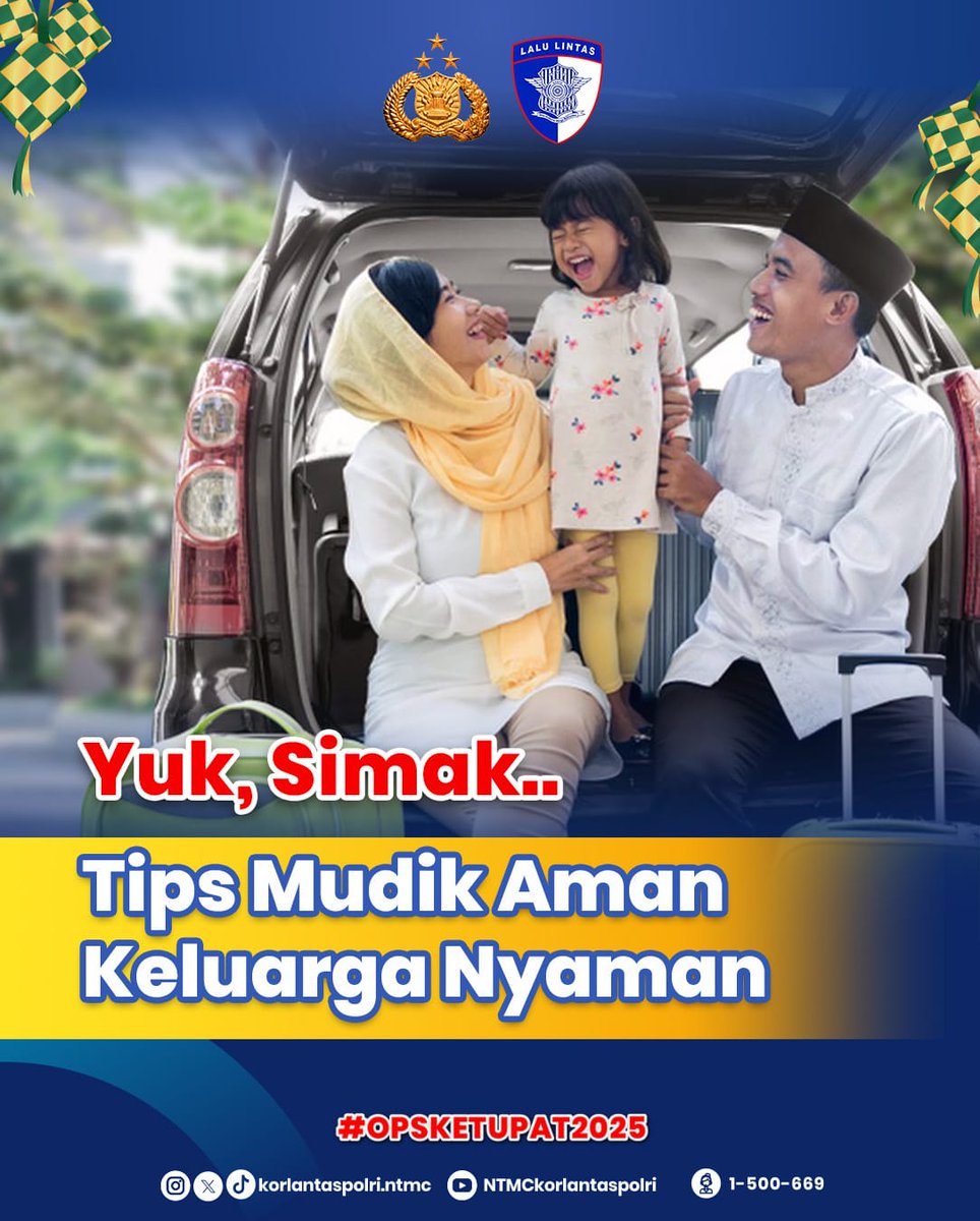 NTMCLantasPolri's tweet image. Yuk, simak tips mudik aman dan keluarga nyaman! Pastikan perjalananmu lancar dan selamat sampai tujuan. 

#MudikAman 
#KeluargaNyaman 
#TipsMudik
#KeselamatanLaluLintas
#opsketupat2025
#restareapenuh 
#polantashadiruntuknegeri
#NTMCPolri
#KorlantasPolri
#Korlantas
#Polantas