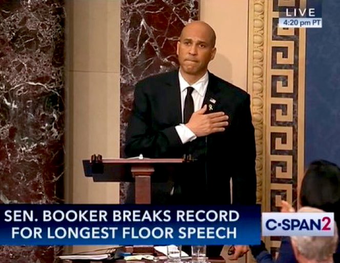 After over 25 hours straight of speaking on the House Floor, Senator Cory Booker ends his historic record breaking speech with “Let's get in good trouble.” 🔥👊👏
