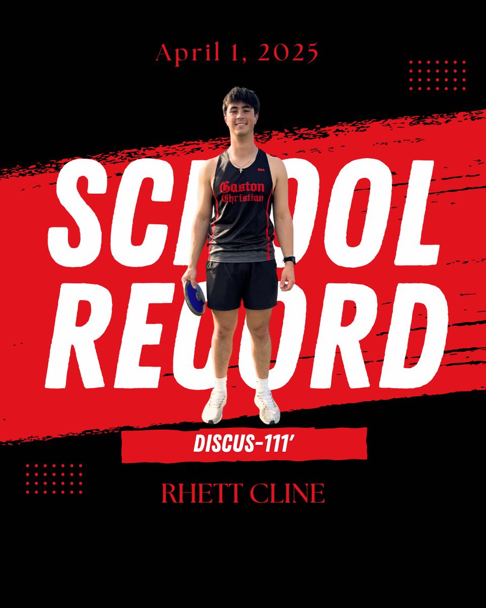 GcsRunning's tweet image. Congrats to Rhett Cline for setting a new school record in the Discus today with a throw of 111’. The previous best was a 106’1” by JJ Davis